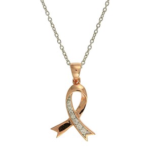Rose Gold Plated Awareness Ribbon with CZs & chain